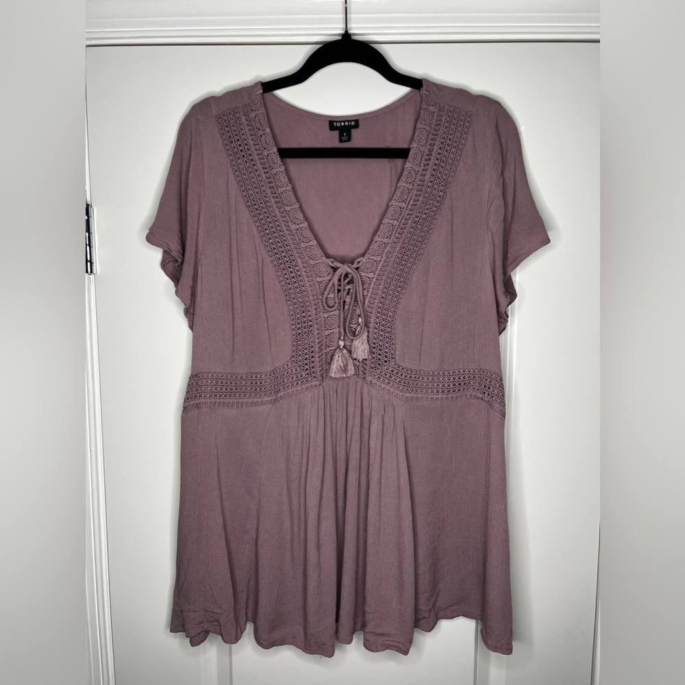 Torrid Babydoll Lace Up Top, 1X, Mauve
